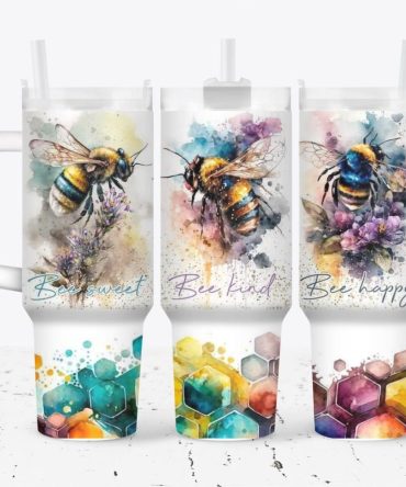 Bee With Flowers Custom Stanley Quencher 40Oz Stainless Steel Tumbler With Handle