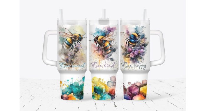 Bee With Flowers Custom Stanley Quencher 40Oz Stainless Steel Tumbler With Handle