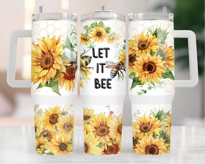 Bee With Sunflowers Custom Stanley Quencher 40Oz Stainless Steel Tumbler With Handle