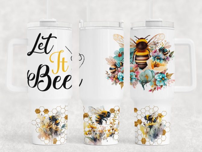 Bees And Flowers Custom Stanley Quencher 40Oz Stainless Steel Tumbler With Handle