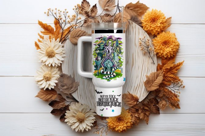 Beetlejuice Movies Custom Stanley Quencher 40Oz Stainless Steel Tumbler With Handle - Image 2