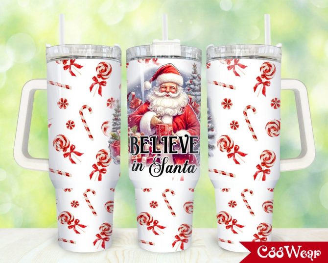 Believe In Santa Custom Stanley Quencher 40Oz Stainless Steel Tumbler With Handle