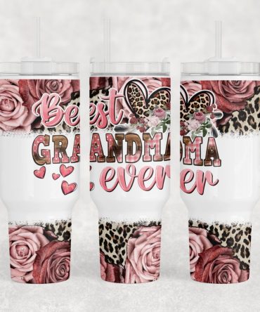 Best Grandma Ever Floral Leopard Print Custom Stanley Quencher 40Oz Stainless Steel Tumbler With Handle