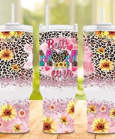 Best Mom Ever Glitter Leopard Print Custom Stanley Quencher 40Oz Stainless Steel Tumbler With Handle