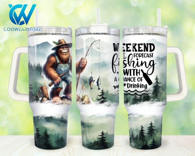 Bigfoot Funny Fishing Custom Stanley Quencher 40Oz Stainless Steel Tumbler With Handle