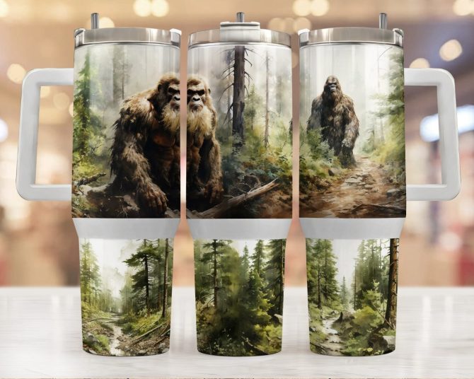 Bigfoot In Forest Custom Stanley Quencher 40Oz Stainless Steel Tumbler With Handle