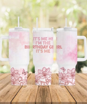 Birthday Girl Glitter Floral Custom Stanley Quencher 40Oz Stainless Steel Tumbler With Handle