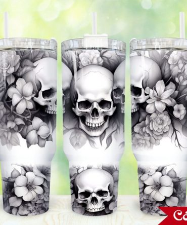 Black And White Skulls Custom Stanley Quencher 40Oz Stainless Steel Tumbler With Handle