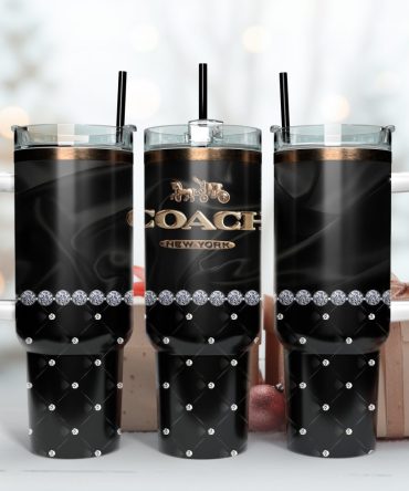 Black Bling Coach Logo Custom Stanley Quencher 40Oz Stainless Steel Tumbler With Handle