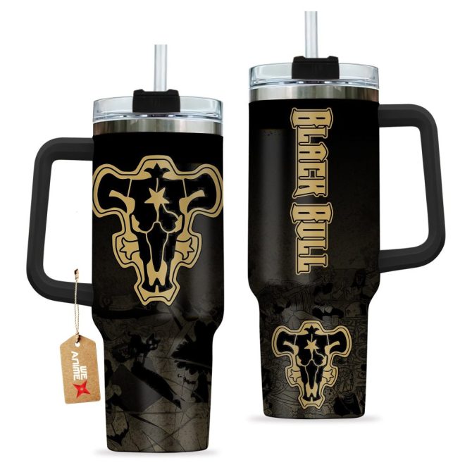 Black Bull Symbol Black Clover Anime Custom Stanley Quencher 40Oz Stainless Steel Tumbler With Handle