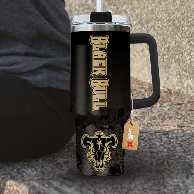 Black Bull Symbol Black Clover Anime Custom Stanley Quencher 40Oz Stainless Steel Tumbler With Handle - Image 4