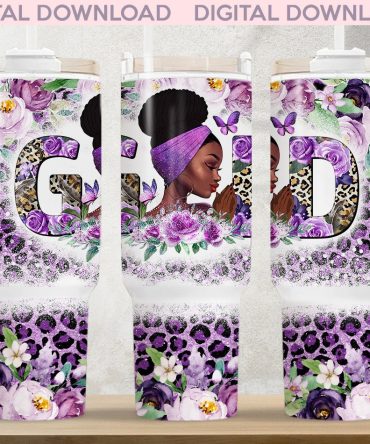 Black Girl Purple Flower Leopard Print Custom Stanley Quencher 40Oz Stainless Steel Tumbler With Handle