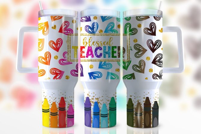 Blessed Teacher Custom Stanley Quencher 40Oz Stainless Steel Tumbler With Handle