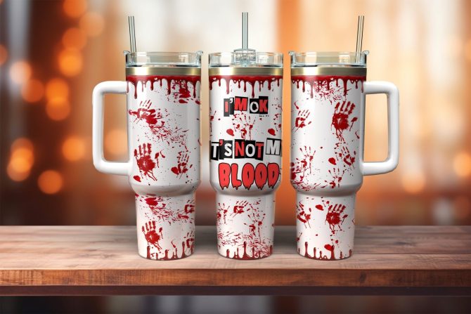 Bloody Handprint Custom Stanley Quencher 40Oz Stainless Steel Tumbler With Handle - Image 2