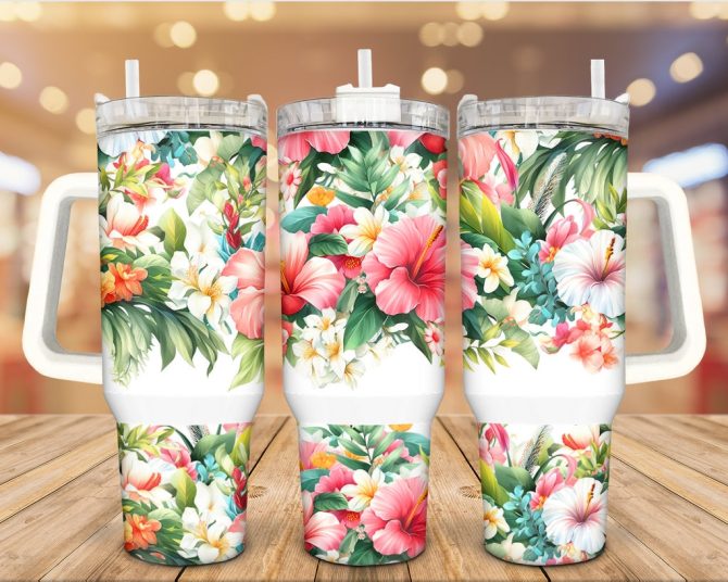 Blooming Floral Custom Stanley Quencher 40Oz Stainless Steel Tumbler With Handle