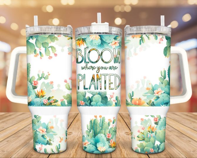 Blooming Fucculent Custom Stanley Quencher 40Oz Stainless Steel Tumbler With Handle