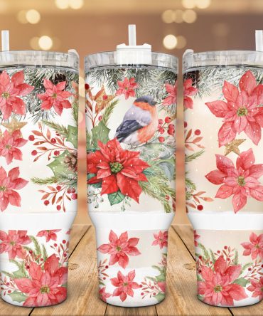 Blooming Poinsettia With Hummingbird Custom Stanley Quencher 40Oz Stainless Steel Tumbler With Handle