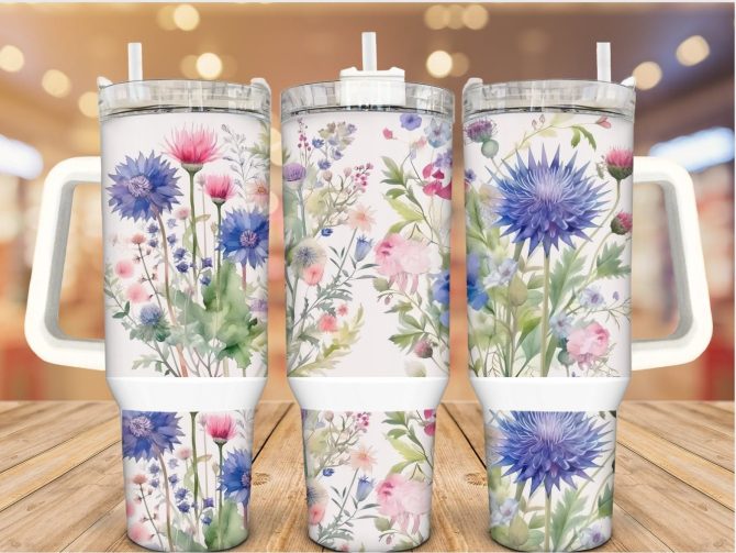 Blooming Wildflowers Custom Stanley Quencher 40Oz Stainless Steel Tumbler With Handle