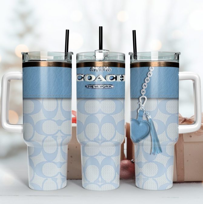 Blue Coach Logo Custom Stanley Quencher 40Oz Stainless Steel Tumbler With Handle