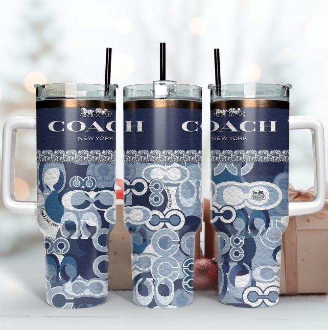 Blue Coach Logo Custom Stanley Quencher 40Oz Stainless Steel Tumbler With Handle