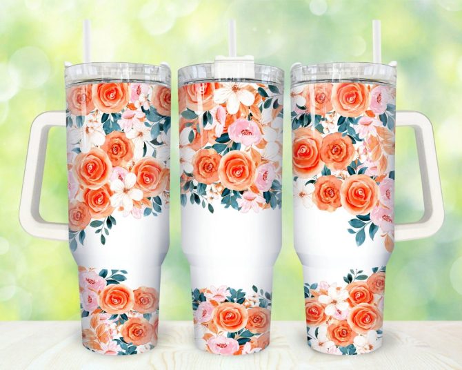 Blue Flowers Custom Stanley Quencher 40Oz Stainless Steel Tumbler With Handle - Image 2