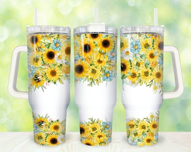 Blue Flowers Custom Stanley Quencher 40Oz Stainless Steel Tumbler With Handle - Image 3