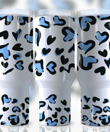 Blue Leopard Print Custom Stanley Quencher 40Oz Stainless Steel Tumbler With Handle