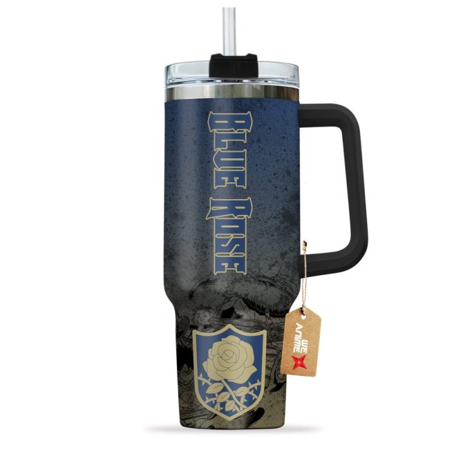 Blue Rose Symbol Black Clover Anime Custom Stanley Quencher 40Oz Stainless Steel Tumbler With Handle - Image 2