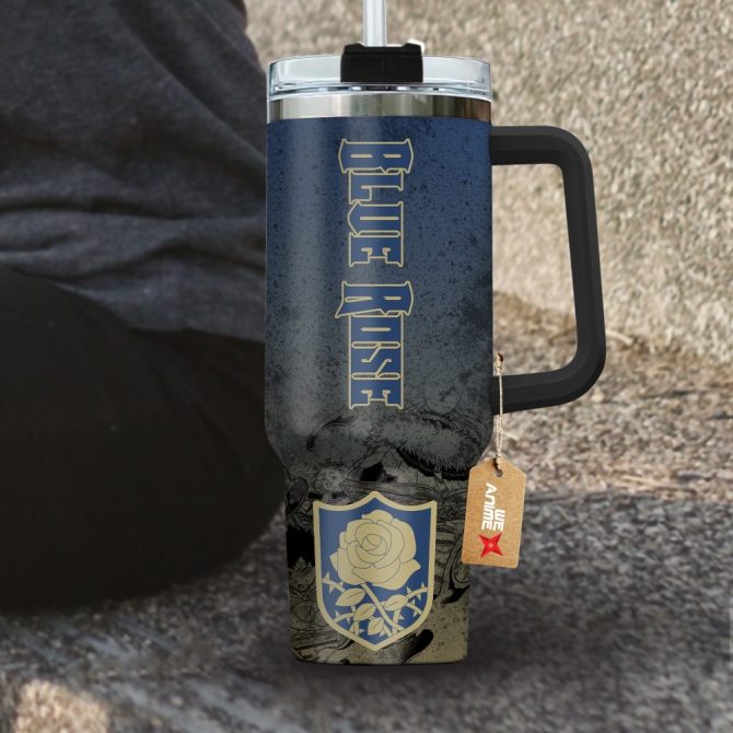 Blue Rose Symbol Black Clover Anime Custom Stanley Quencher 40Oz Stainless Steel Tumbler With Handle - Image 4