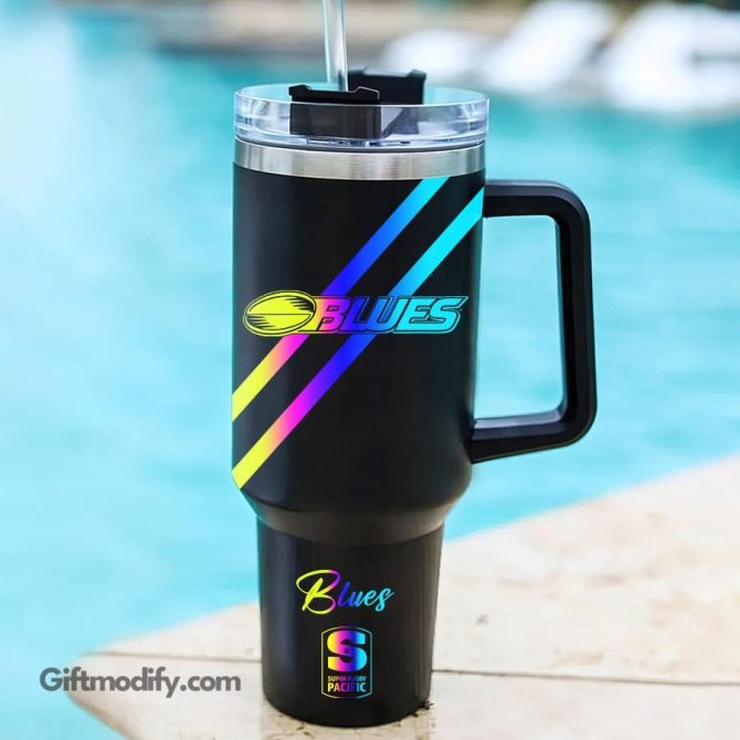 Blues Super Rugby Hologram Logo Custom Stanley Quencher 40Oz Stainless Steel Tumbler With Handle - Image 2