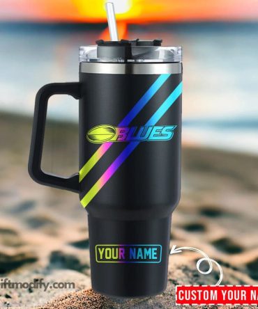 Blues Super Rugby Hologram Logo Custom Stanley Quencher 40Oz Stainless Steel Tumbler With Handle