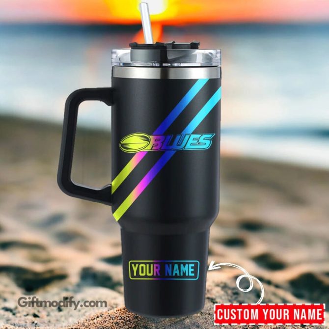 Blues Super Rugby Hologram Logo Custom Stanley Quencher 40Oz Stainless Steel Tumbler With Handle