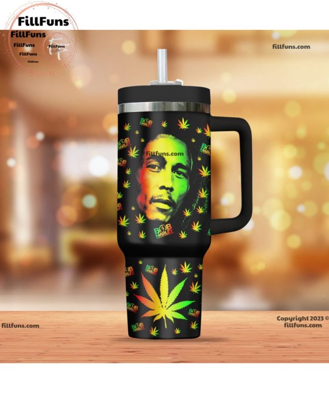 Bob Marley Music Custom Stanley Quencher 40Oz Stainless Steel Tumbler With Handle - Image 3