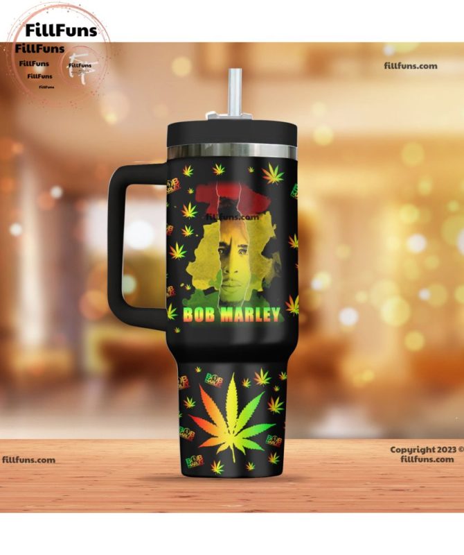 Bob Marley Music Custom Stanley Quencher 40Oz Stainless Steel Tumbler With Handle - Image 2