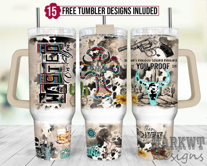 Boho Cow Skull Custom Stanley Quencher 40Oz Stainless Steel Tumbler With Handle