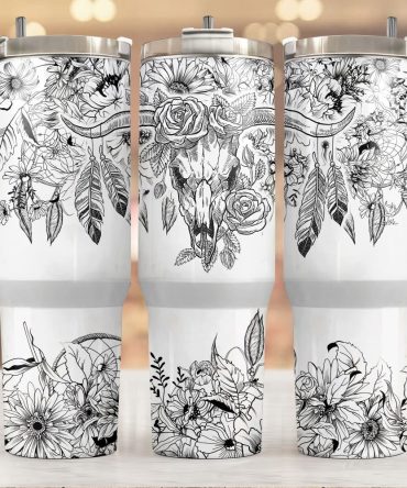 Boho Cow Skull Custom Stanley Quencher 40Oz Stainless Steel Tumbler With Handle
