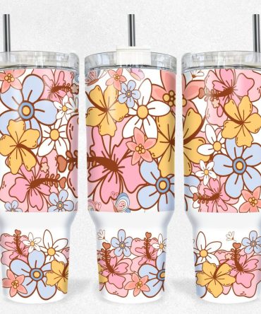 Boho Floral Custom Stanley Quencher 40Oz Stainless Steel Tumbler With Handle