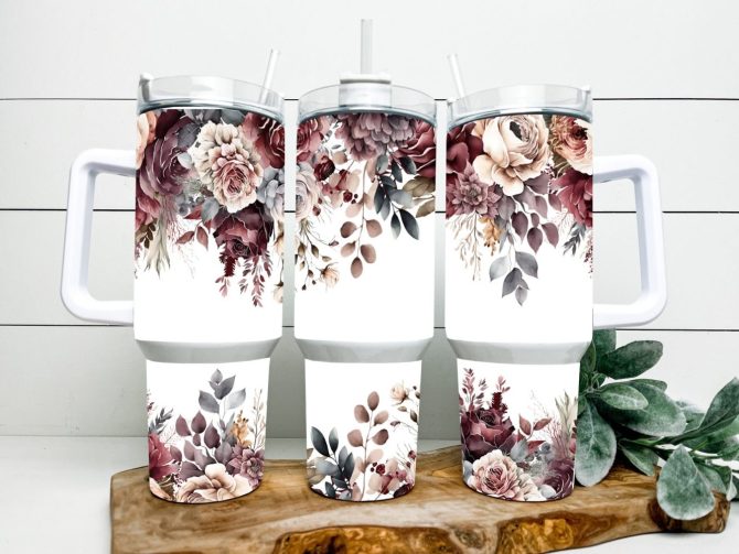 Boho Floral Custom Stanley Quencher 40Oz Stainless Steel Tumbler With Handle