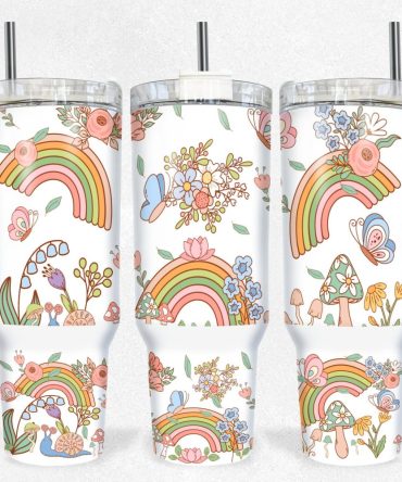 Boho Floral Custom Stanley Quencher 40Oz Stainless Steel Tumbler With Handle