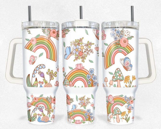 Boho Floral Custom Stanley Quencher 40Oz Stainless Steel Tumbler With Handle