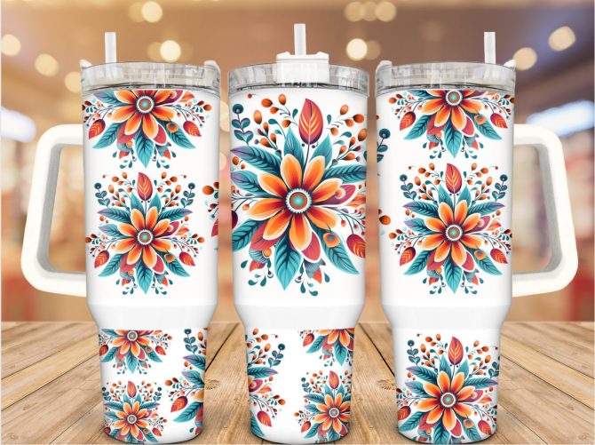 Boho Floral Custom Stanley Quencher 40Oz Stainless Steel Tumbler With Handle
