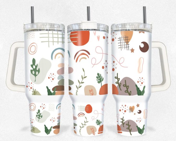 Boho Floral Custom Stanley Quencher 40Oz Stainless Steel Tumbler With Handle