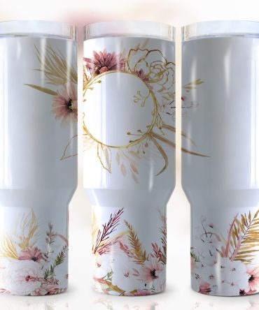 Boho Floral Custom Stanley Quencher 40Oz Stainless Steel Tumbler With Handle