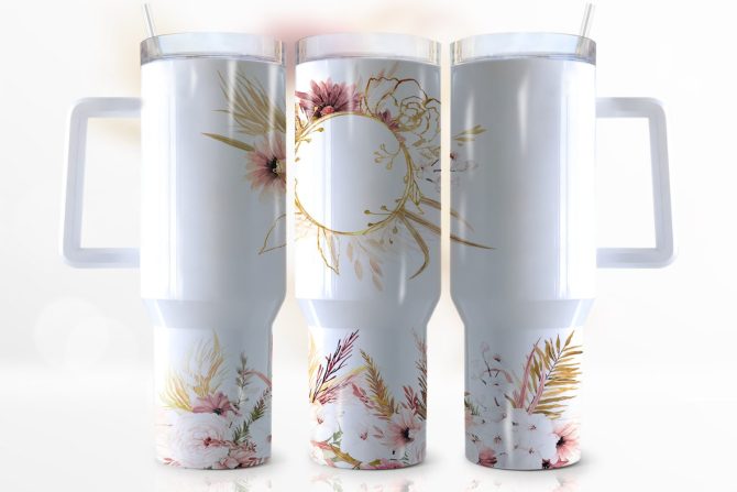 Boho Floral Custom Stanley Quencher 40Oz Stainless Steel Tumbler With Handle