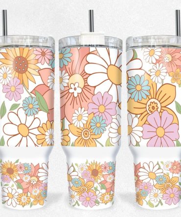 Boho Floral Custom Stanley Quencher 40Oz Stainless Steel Tumbler With Handle