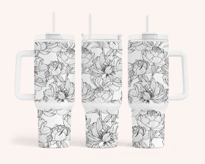 Boho Floral Custom Stanley Quencher 40Oz Stainless Steel Tumbler With Handle