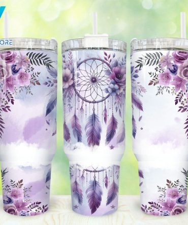 Boho Floral Dreamcatcher Custom Stanley Quencher 40Oz Stainless Steel Tumbler With Handle