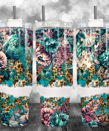 Boho Floral Leopard Print Custom Stanley Quencher 40Oz Stainless Steel Tumbler With Handle
