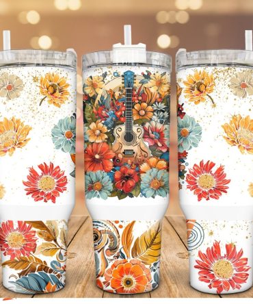 Boho Floral Music Custom Stanley Quencher 40Oz Stainless Steel Tumbler With Handle