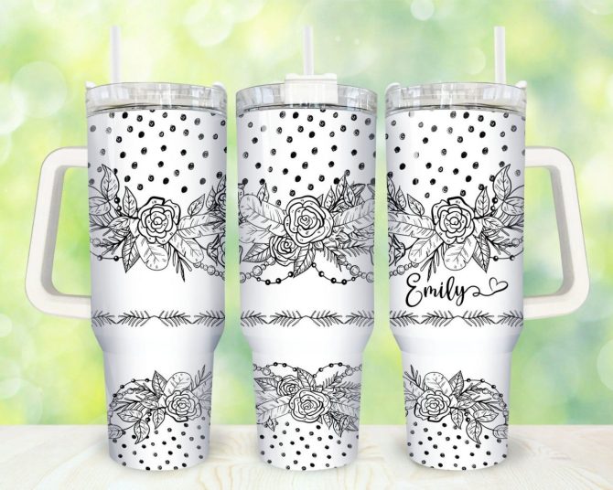 Boho Flowers Custom Stanley Quencher 40Oz Stainless Steel Tumbler With Handle